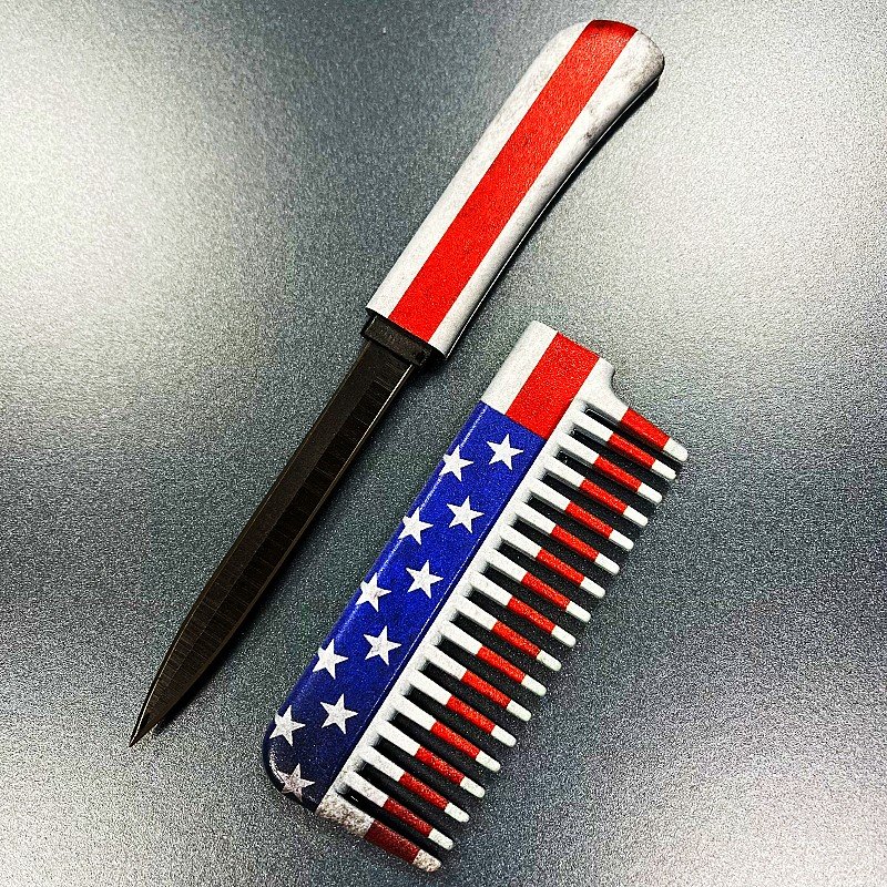 American flag comb with knife