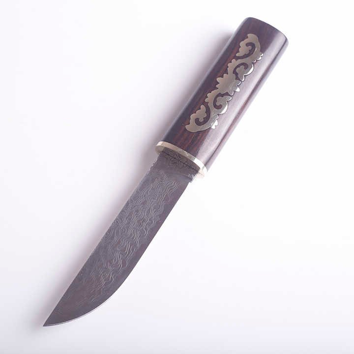 Lightweight And Easy To Carry Damascus Steel Camping Hunting Fixed Knife With Handmade Ebony Handle