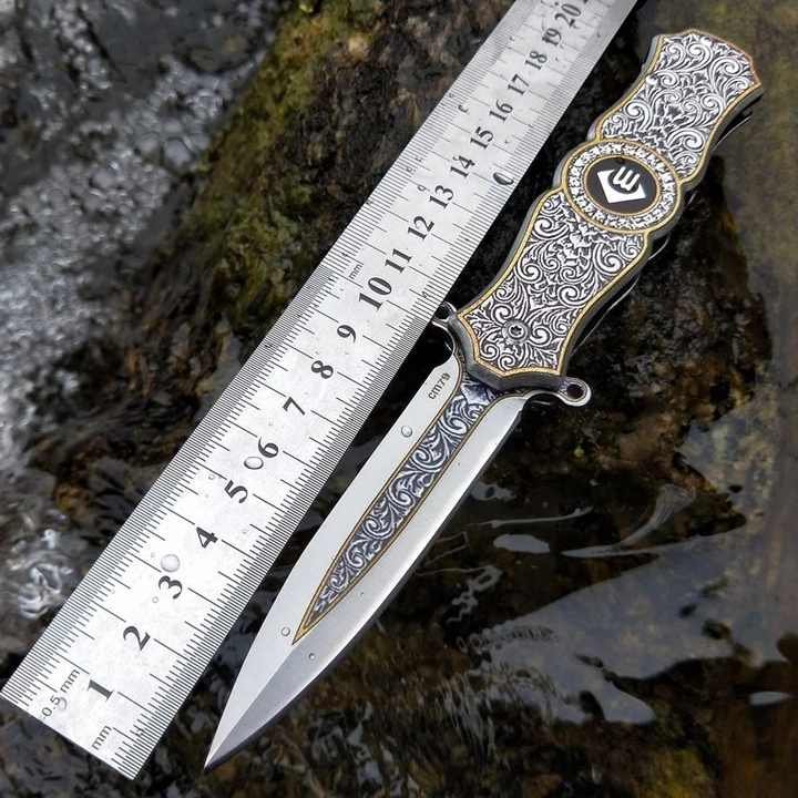 ProfesSional Stainless Steel Camping Pocket Knife With3D Pattern Aluminum Handle