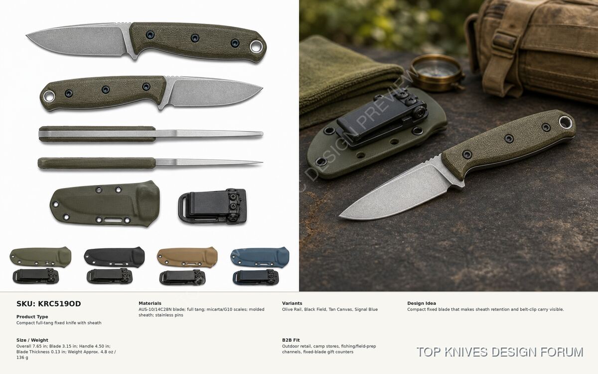 Kydex Rail Compact Fixed - KRC519OD - Knife design concept - TOP KNIVES