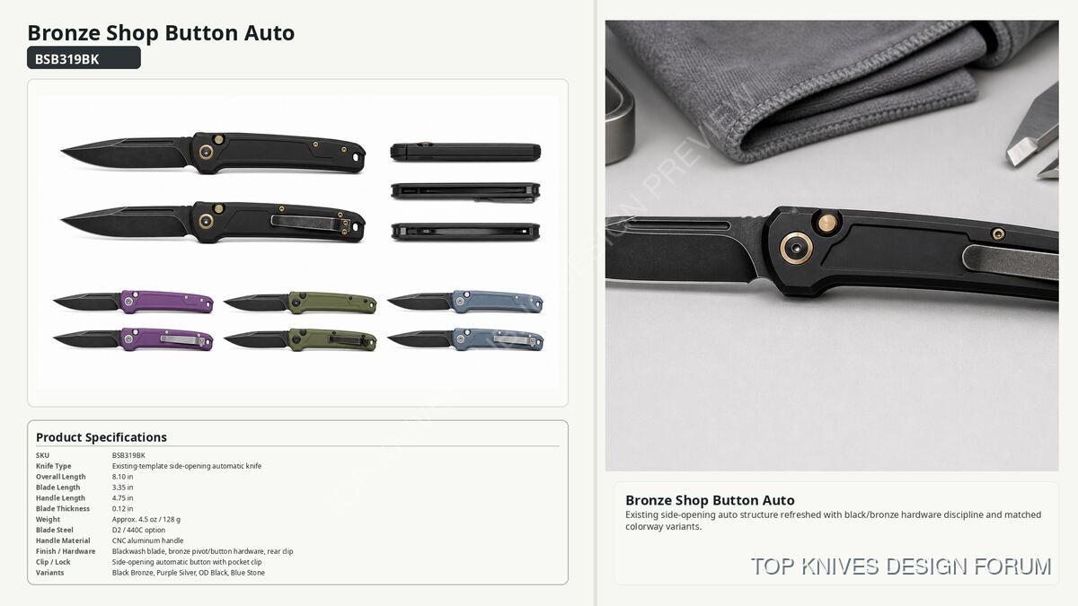 Bronze Shop Button Auto - BSB319BK - Existing-template side-opening automatic knife - TOP KNIVES