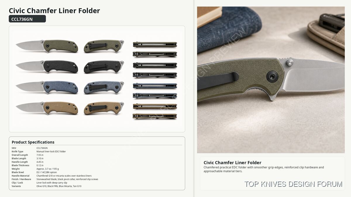 Civic Chamfer Liner Folder - CCL736GN - Manual liner-lock EDC folder - TOP KNIVES