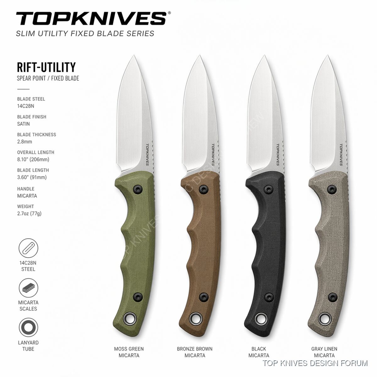 Moss Bronze - Fixed - Fixed blade / full tang utility - TOP KNIVES