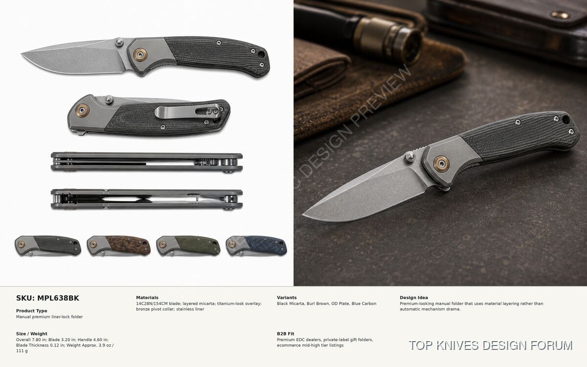 Micarta Plate Liner Folder - MPL638BK - Knife design concept - TOP KNIVES