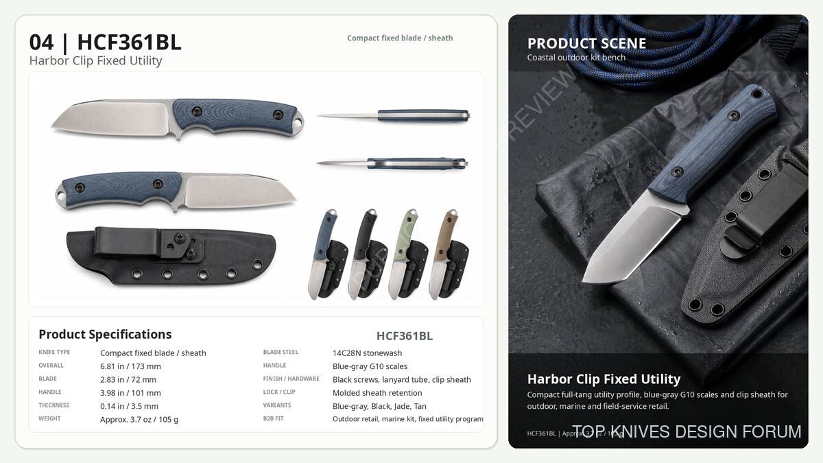 HCF361BL Harbor Clip Fixed Utility Gwf Standard - 2026-05-16-04 - Fixed blade / full tang utility - TOP KNIVES