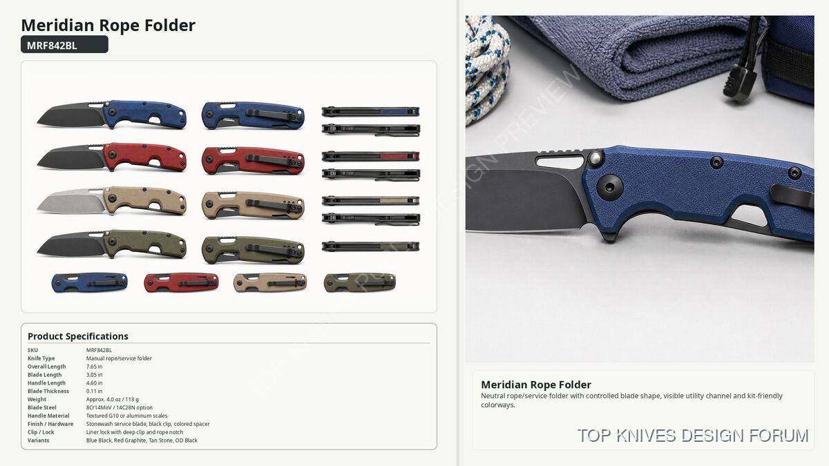 Meridian Rope Folder - MRF842BL - Manual rope/service folder - TOP KNIVES