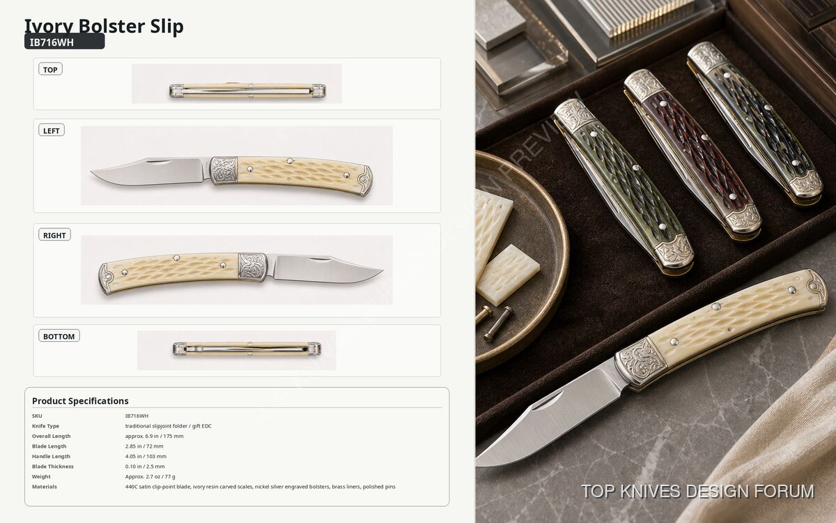 IB716WH Ivory Bolster Slip Structural Top Bottom - 2026-05-14-09 - EDC knife / pending brief confirmation - TOP KNIVES