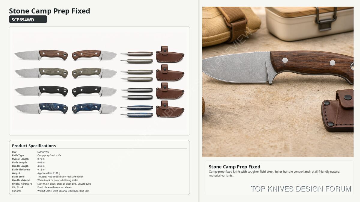 Stone Camp Prep Fixed - SCP694WD - Camp-prep fixed knife - TOP KNIVES