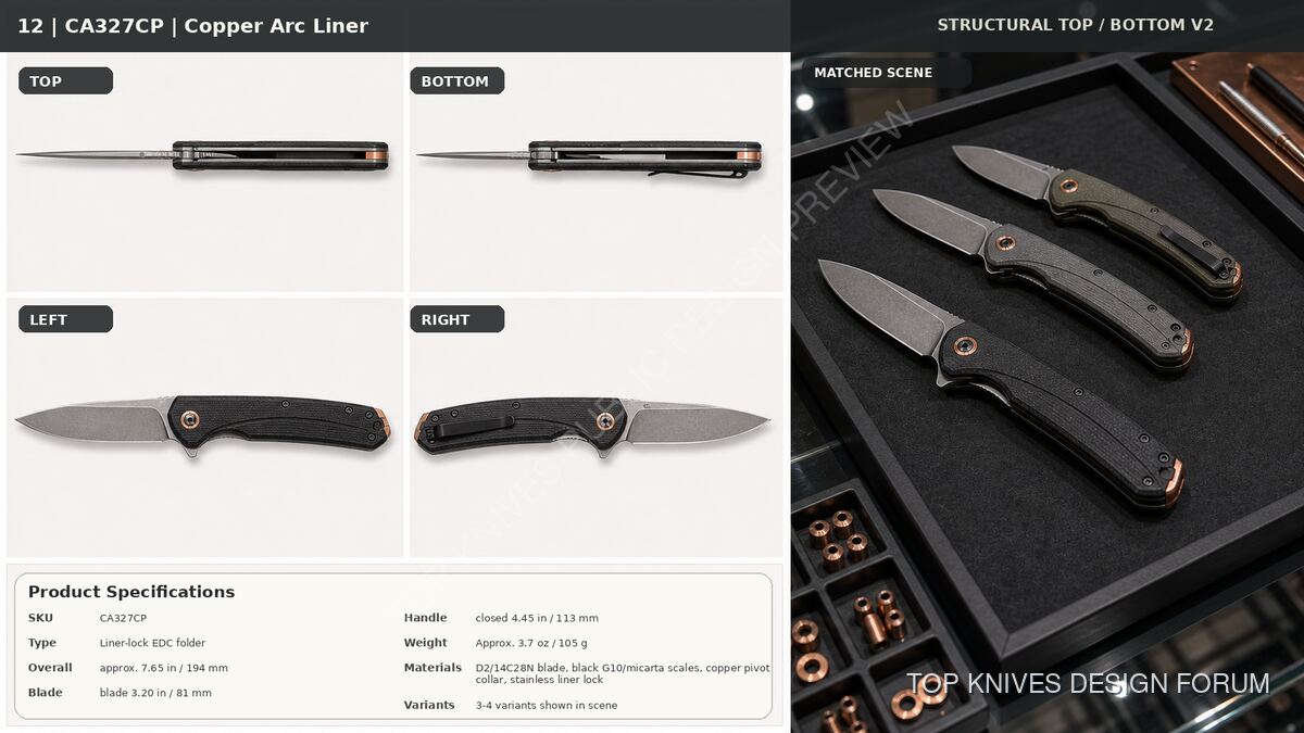 CA327CP Copper Arc Liner Structural Top Bottom - 2026-05-11-12 - Folder / liner lock - TOP KNIVES