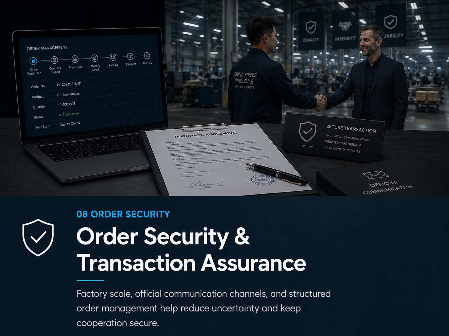 Order security and transaction assurance for B2B knife buyers
