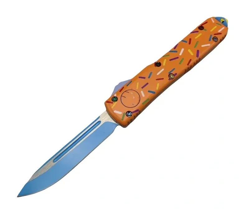 Glykon Dessert Warrior Series Orange OTF Knife, High-tech Pocket Knife For Camping And Self-defense, Zinc Aluminum Handle