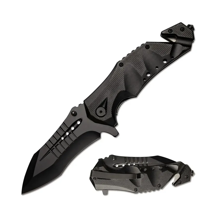 Mt- Spring Assist Folding Knife, Black Blade，Camping Survival Tactical Knives
