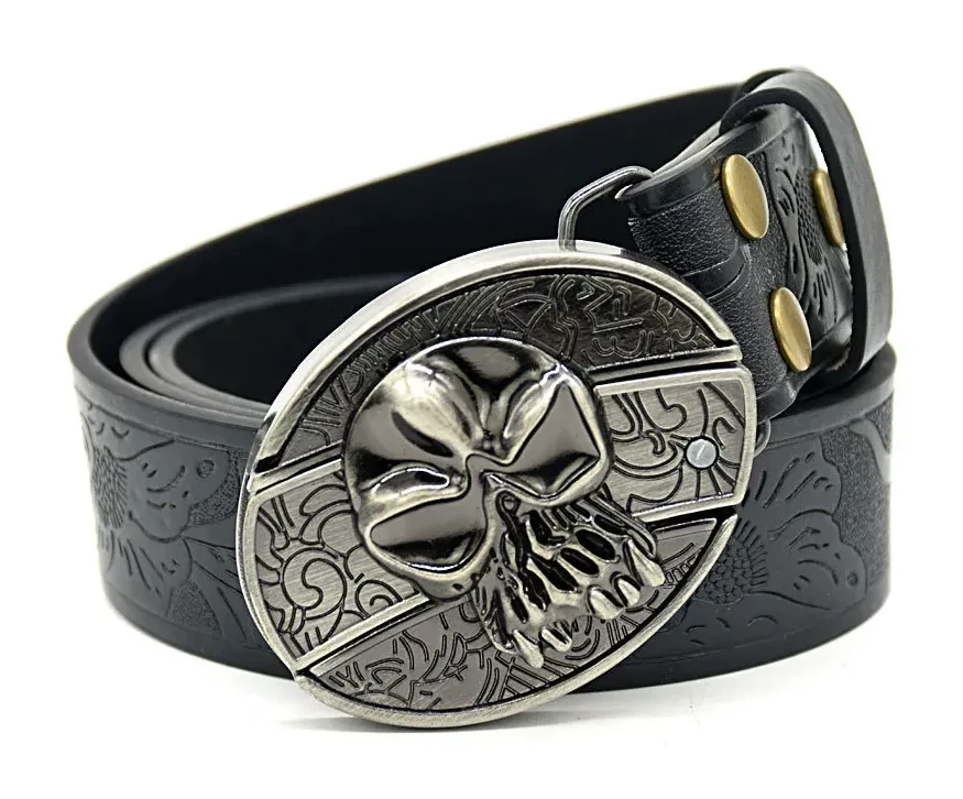 Belt Buckle Knife-skull Buckle Embossed Black