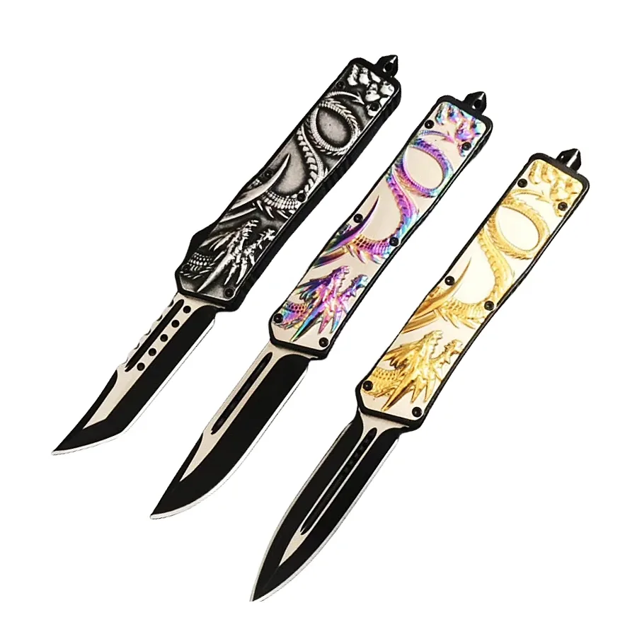 5.5 Inch OTF Gold Dragon Pocket Knife