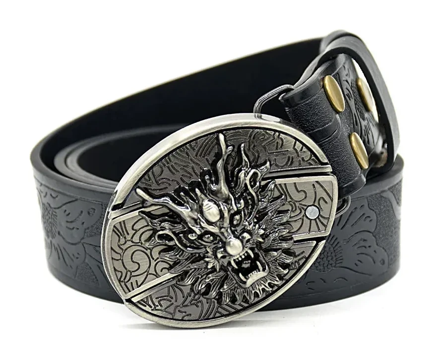 Belt Buckle Pocket Knife-dragon Head Knife Buckle Embossed Black