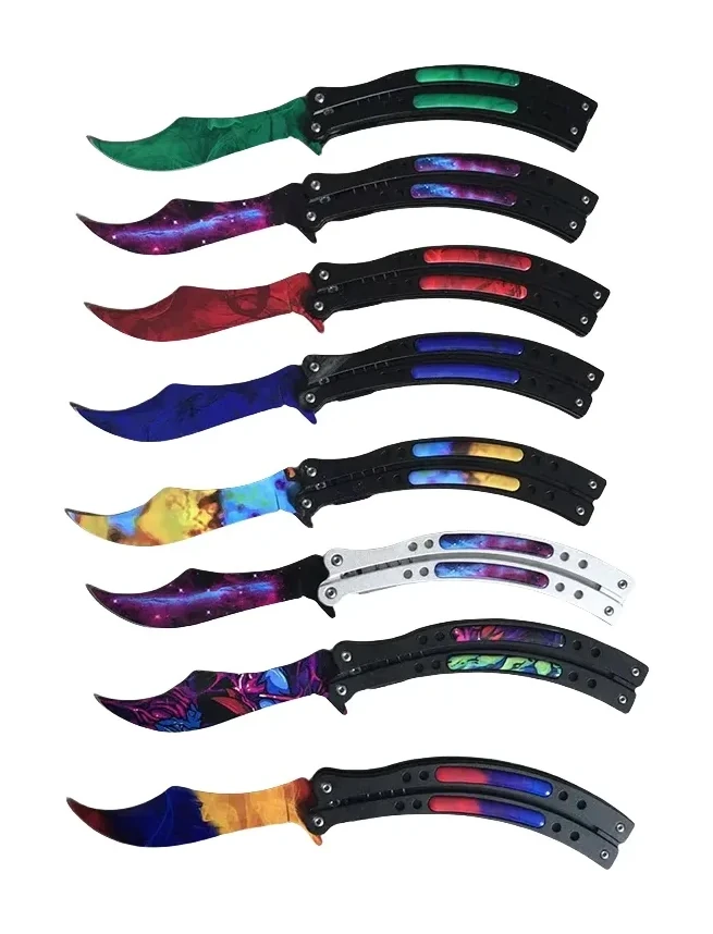 Colorful Balisong Butterfly Knife Collection - Unique Cosmic And Artistic Patterns With Black Handles