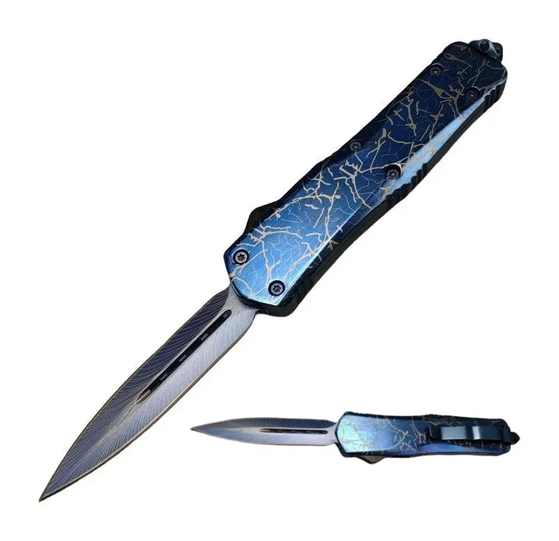 5.5 Inch Slick Droplets Blue Feather OTF