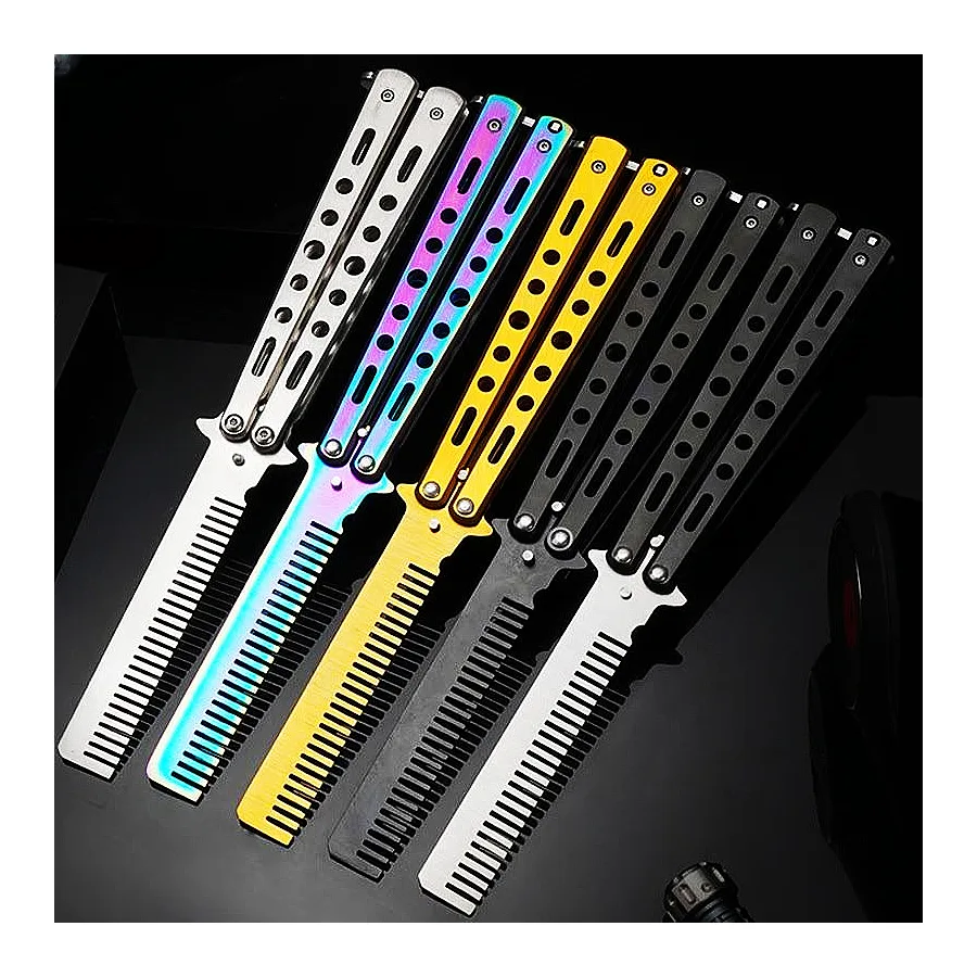 Butterfly Knife Comb，Folding Trainer Balisong Hair Comb Practice Knives