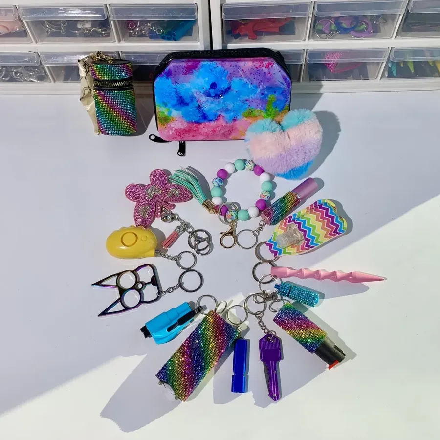 Shiny Rainbow Lightning Keychain 16pcs Keychain Set