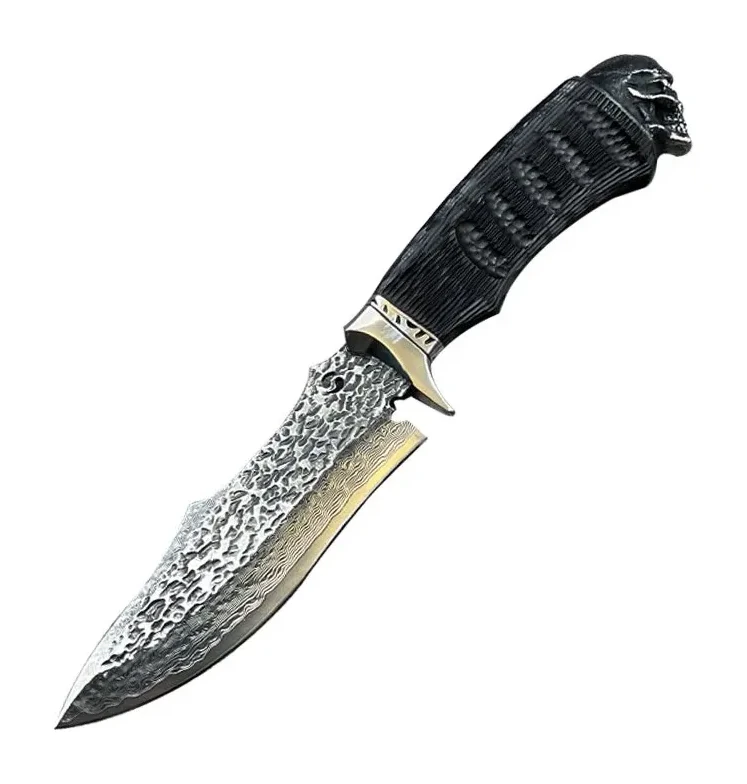 Black Skull Damascus Damascus Forged Knife Steel Outdoor Straight Knife Camping Portable