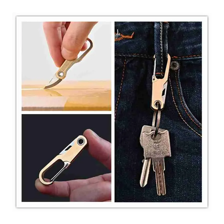 EDC Brass Knife Sharp Outdoor Self-defense Tool Gift Portable Unpacking Folding Knife Car Key Chain Pendant Demolition Express
