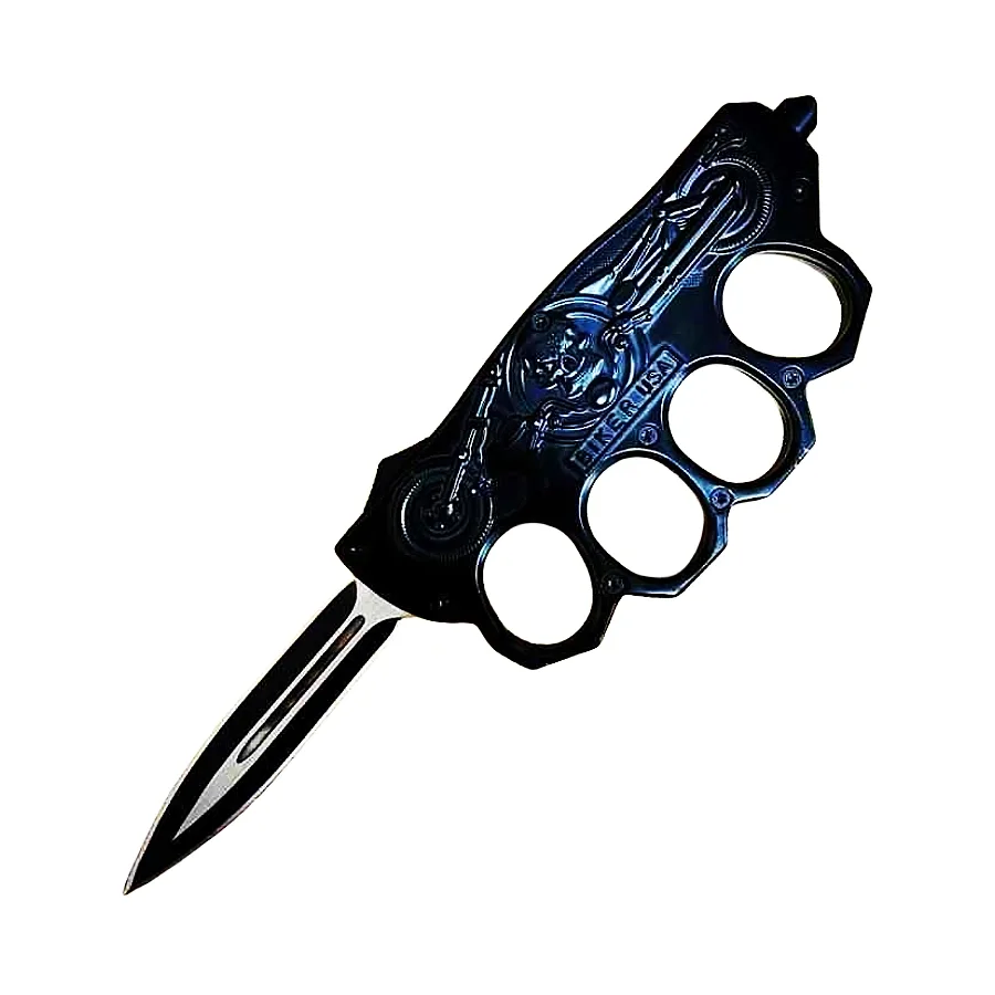 9 Inch Biker Knuckle OTF Knife&Defender Brass Knuckle Switchblade