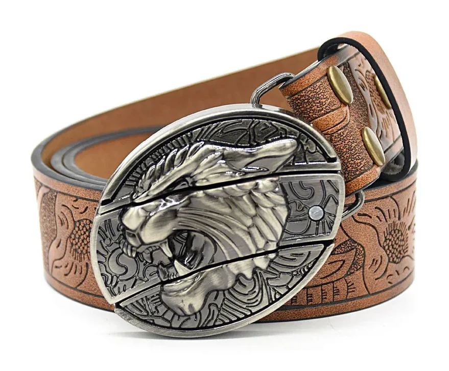 Belt Buckle Pocket Knife-tiger Head Knife Buckle Embossed Brown