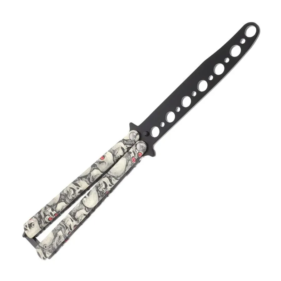 Foldable Butterfly Knife Ghost Head Butterfly Knife Transformable Blunt Balisong Pocket Trainer Survival Knife For Outdoor Game