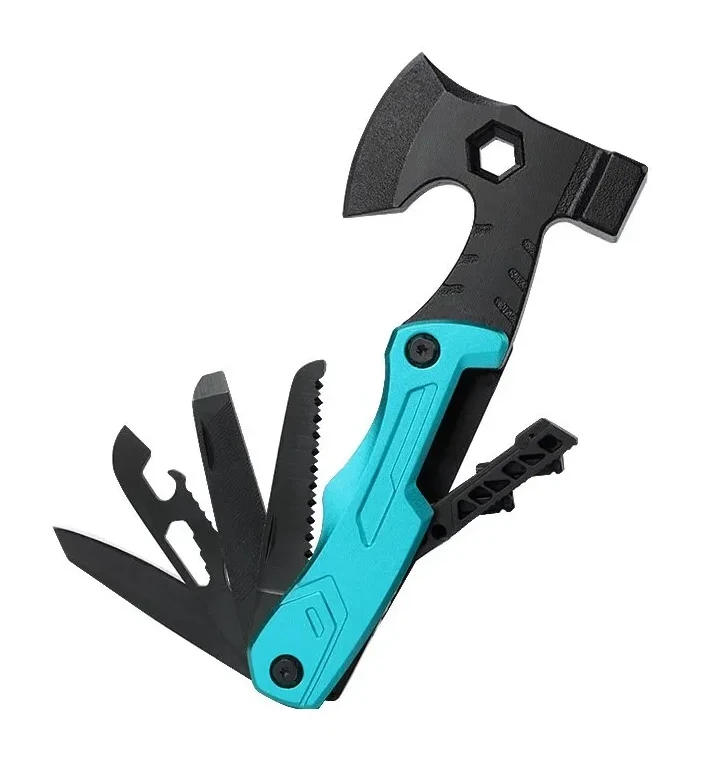Multifunctional Survival Axe Pliers Folding Knife Pliers Hammer With Flint Multi-purpose Tool Portable Life-saving Axe---blue