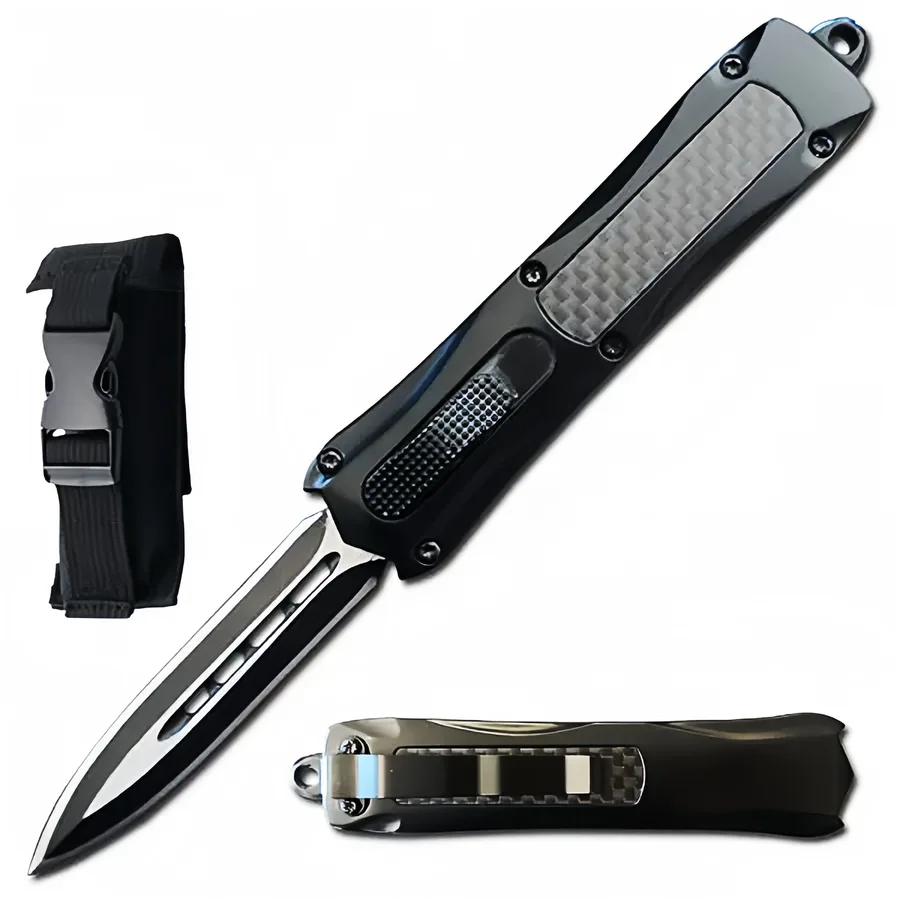 5.5 Inch Carbon Fiber Reaper Punisher Skull OTF Knife