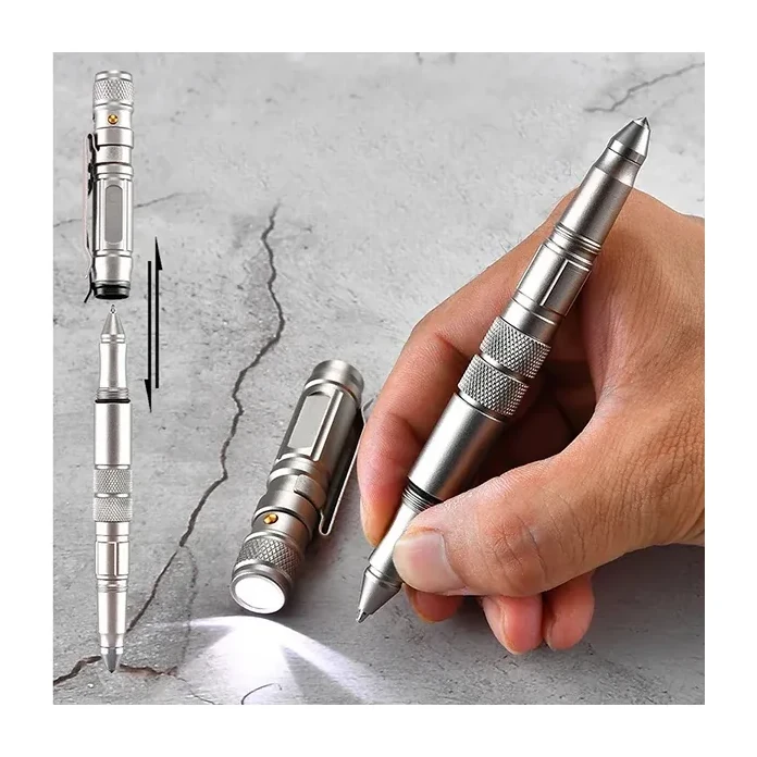 Multi Functional Customized Logo Outdoor Tactical Metal Ballpoint Pen With Led Light
