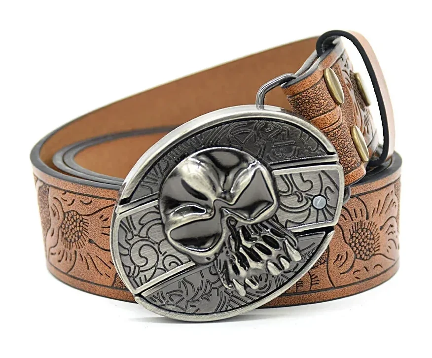 Belt Buckle Knife-skull Buckle Embossed Brown