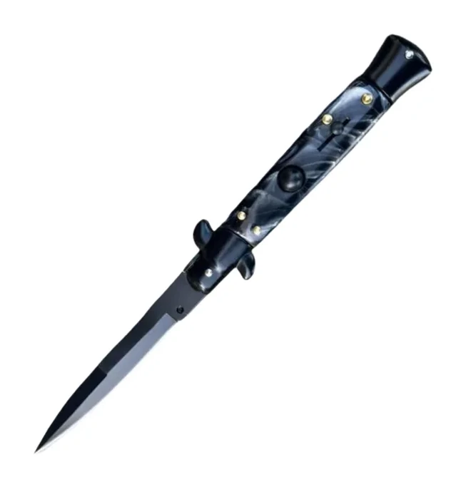 8.75 Inch Black Switchblade Italian Stiletto Style Classic Switchblade Automatic Knife