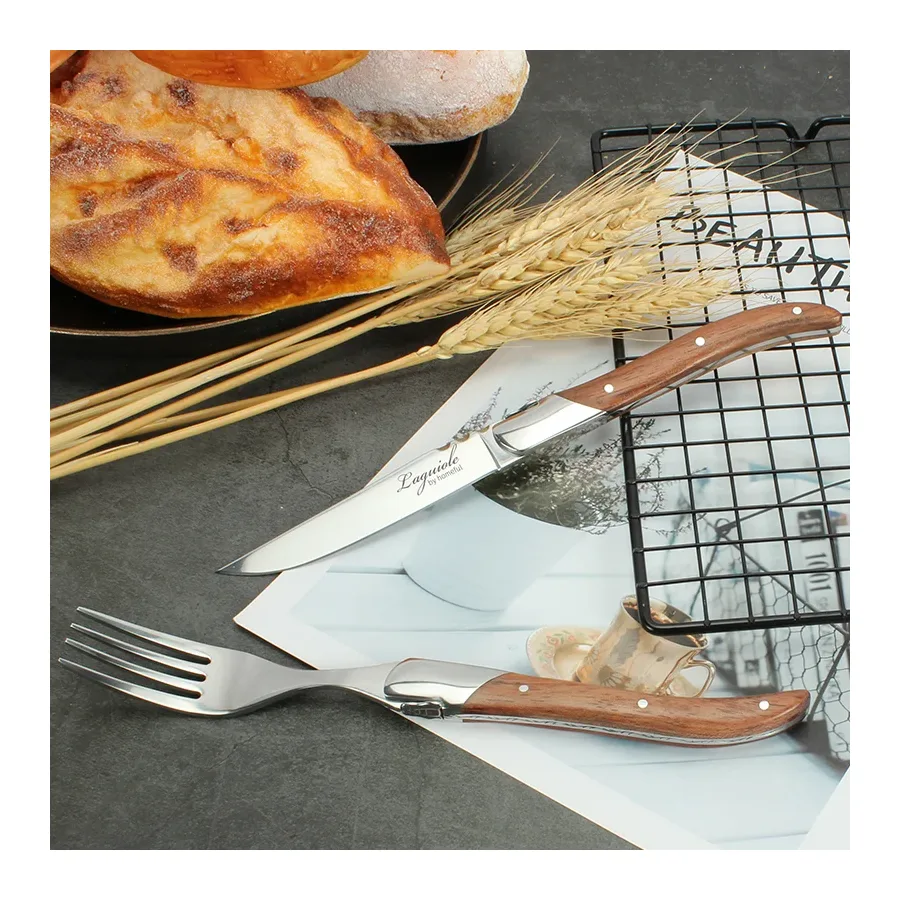 Laguiole Olive Wood Steak Knife And Fork Set - High-end French Tableware, Classic Design, Suitable For Restaurants, Hotels And High-end Banquets