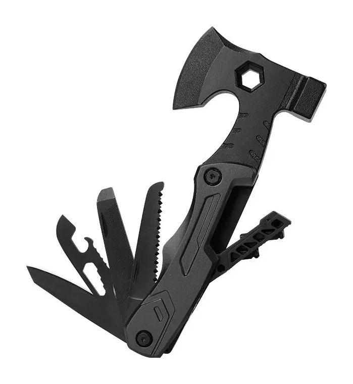 Multifunctional Survival Axe Pliers Folding Knife Pliers Hammer With Flint Multi-purpose Tool Portable Life-saving Axe---black