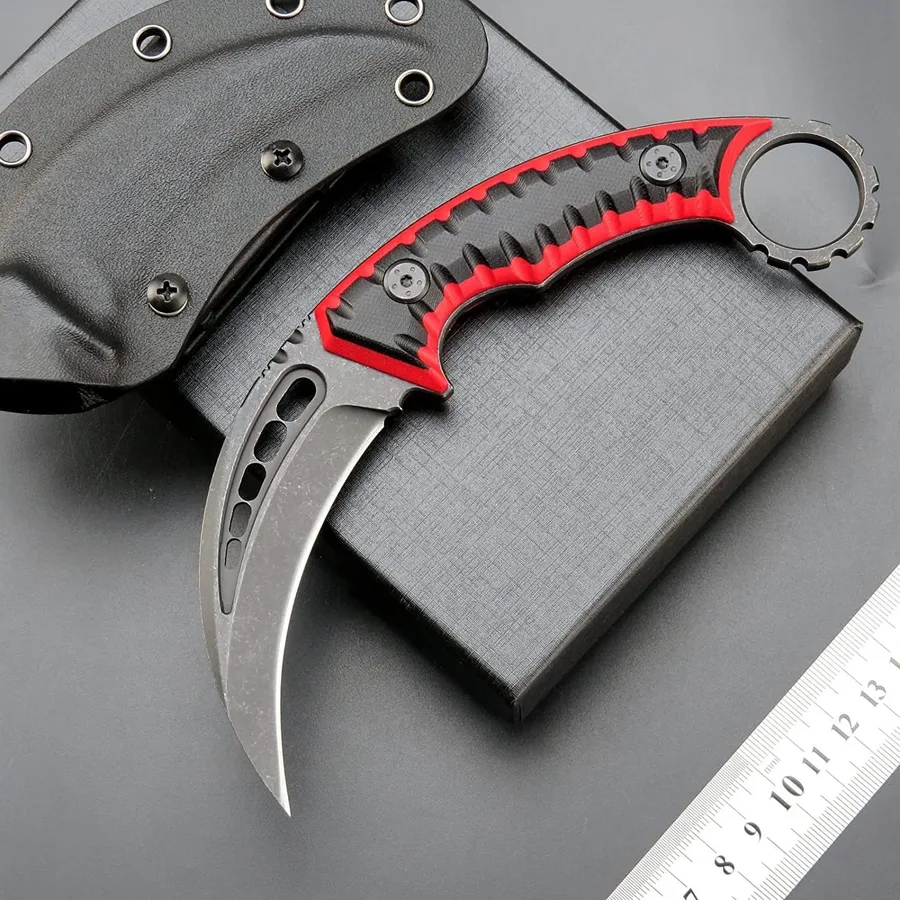 Karambit Knife Fixed Blade Steel + Handle Outdoor Claw Knife With Protective Cover EDC Tool-rde
