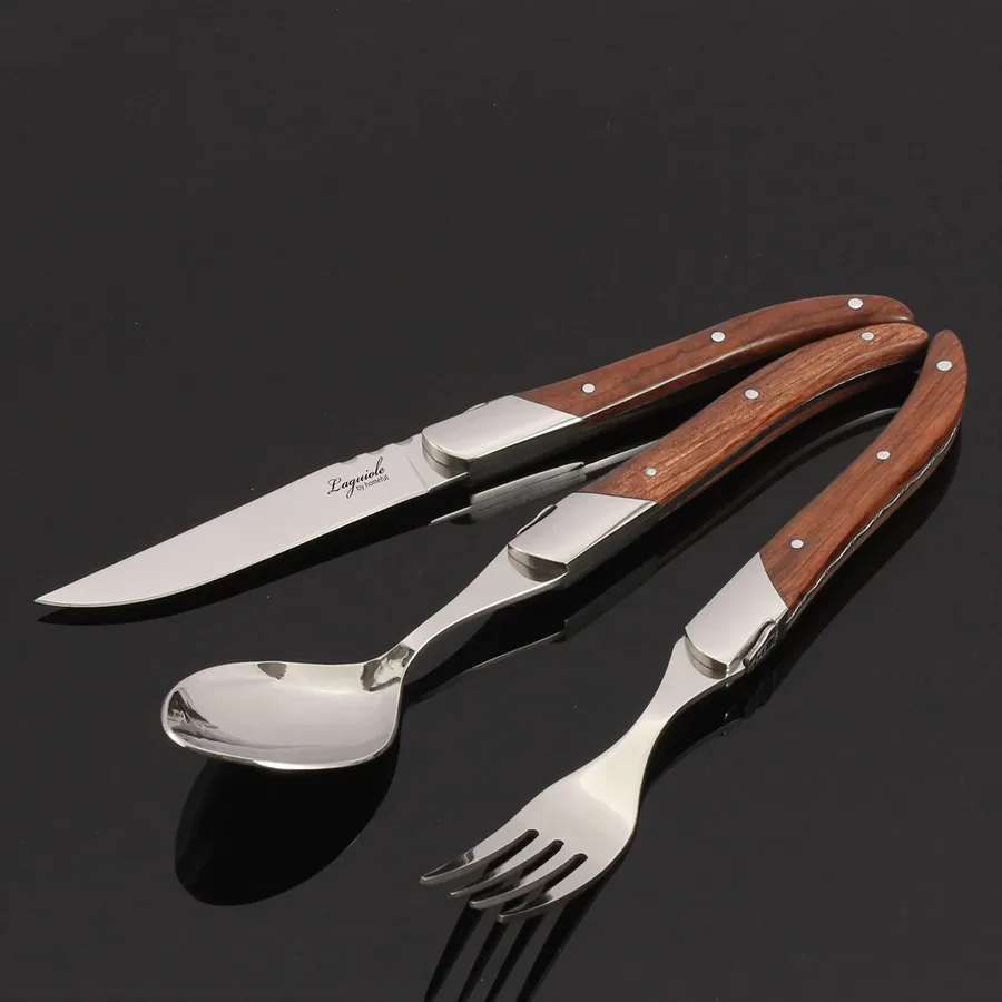 Laguiole Red Wood Handle Cutlery Set - French Classic Craftsmanship, High-end Stainless Steel Cutlery
