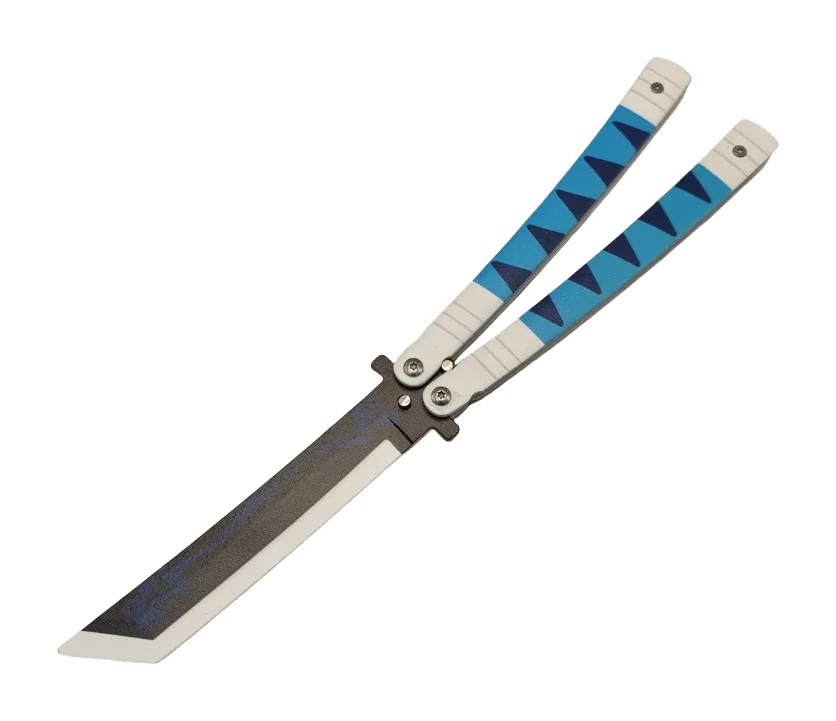 Butterfly Knife Trainer – Blue And White Patterned Straight Edge Training Knife