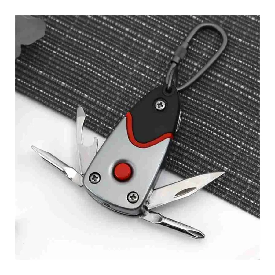 Multifunctional 6-In-1 Foldable Knife Mini Pocket Keychain Outdoor Multitool Bottle Opener Screwdriver Blade Led Survival Tools