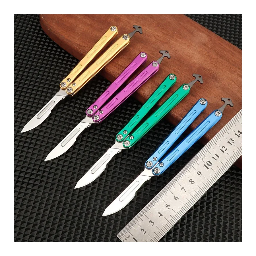 Aluminum Handle Integrated Art Knife, Mini Portable Folding Butterfly Knife, Portable Outdoor Practice Knife, Unboxing Knife