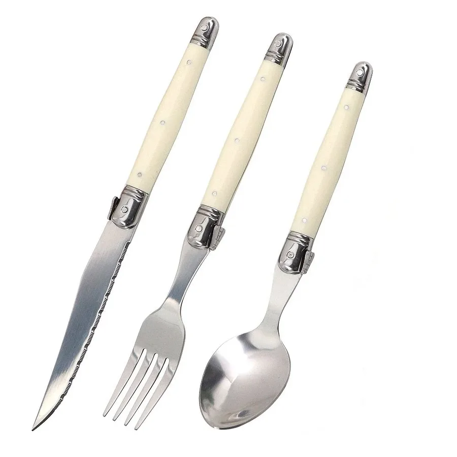 Stainless Steel Tableware Milky White Straight Handle Knife And Fork Spoon Japanese And Korean Style Steak Knife And Fork Spoon Dessert Spoon