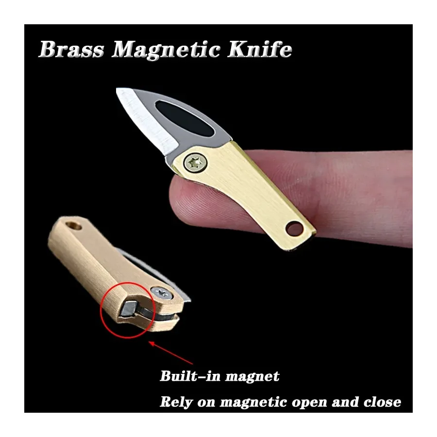 Brass Magnetic Attraction Mini Folding Knife Portable Unboxing Small Blade Keychain Cs Go Hanging Outdoor Camping EDC Knife
