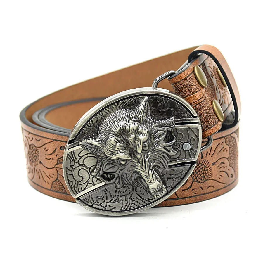 Belt Buckle Knife-wolf Head Buckle Embossed Brown