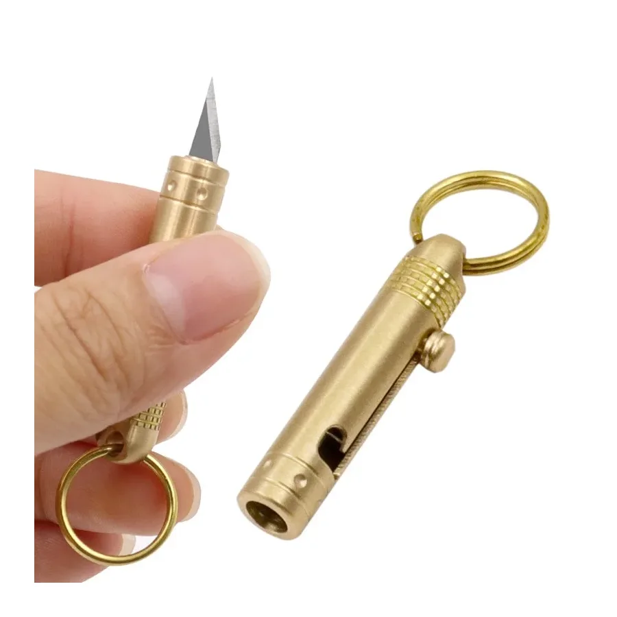 Mini Brass Box Cutter Utility Knife，Open Craft Spear Type Front Switchblade