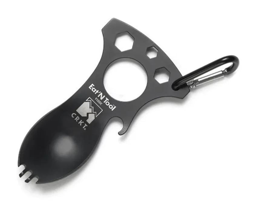 Stainless Steel Outdoor Multi Function EDC Spoon Fork Hex Wrench Bottle Opener Carabiner Camping Picnic Tableware Tactical Spork