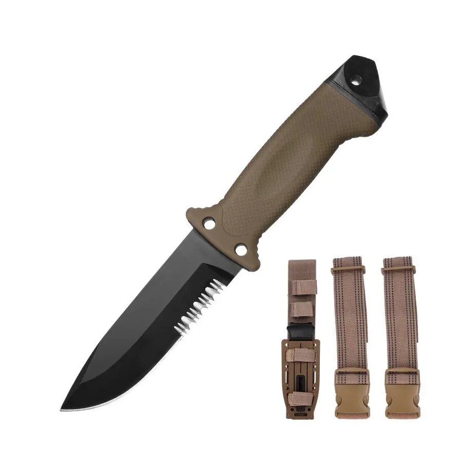 Hunting Half-tooth Knife Outdoor Survival Knife Portable Self-defense Knife-brown