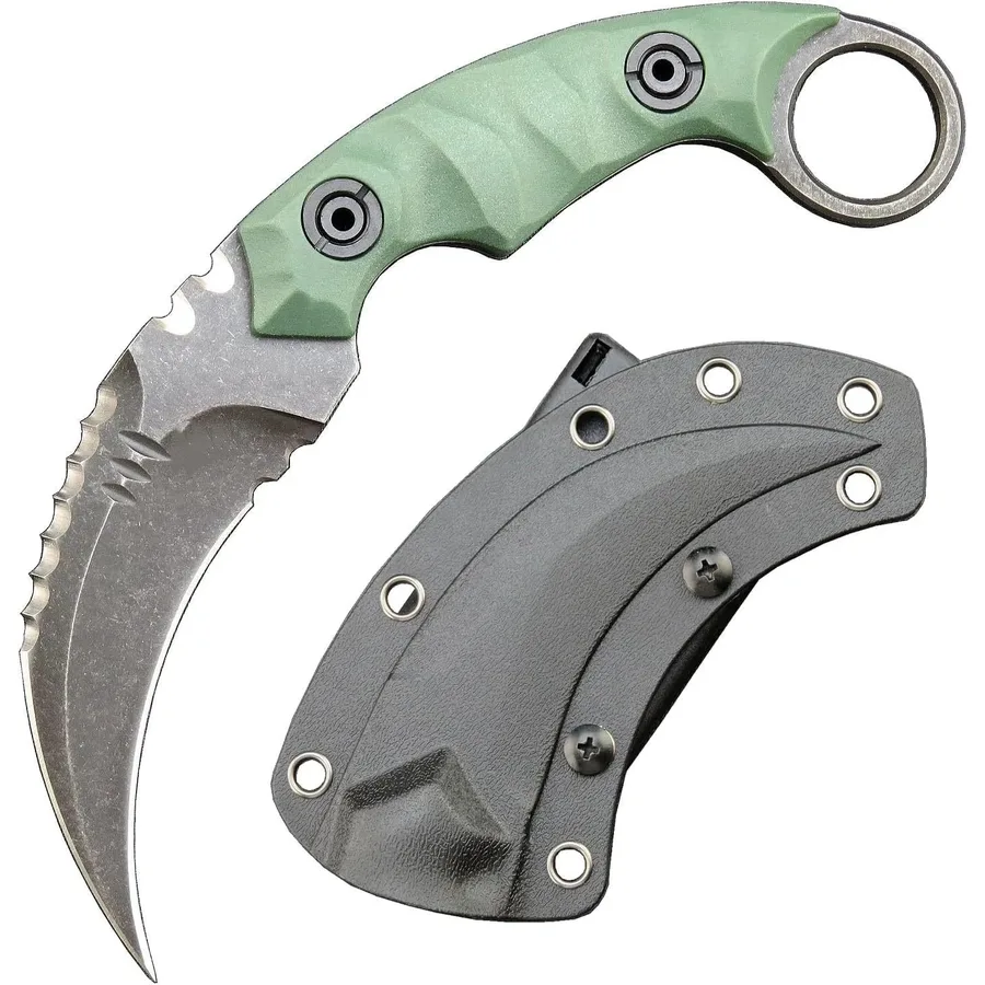 Karambit Knife Steel + Nylon Fiberglass Handle Outdoor Claw Knife With KYDEX Sheath EDC-greeng