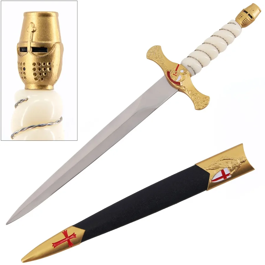 Golden Knight Helmet Dagger With Scabbard