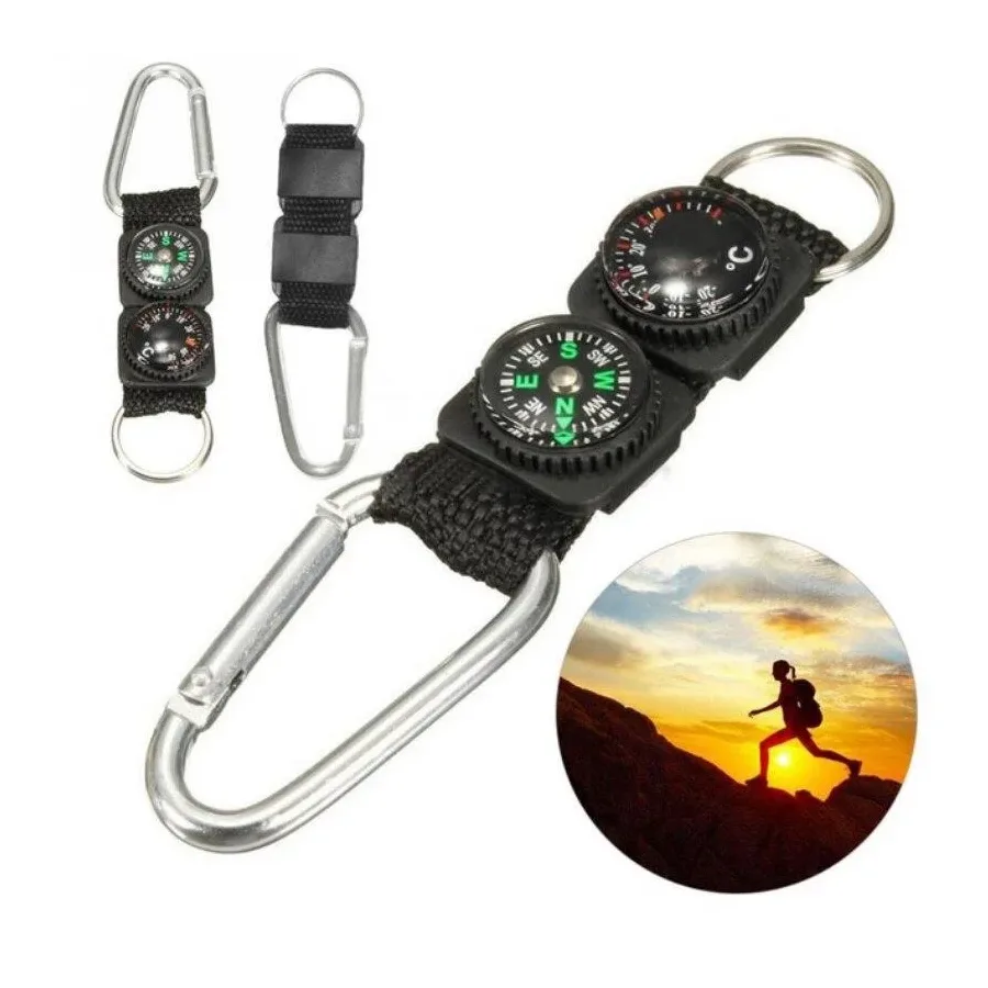 Camping Outdoor Tools Multi Compasses Pointer Mini Keychain Metal Climbing Thermometer Compass Key Hook Sports Accessories