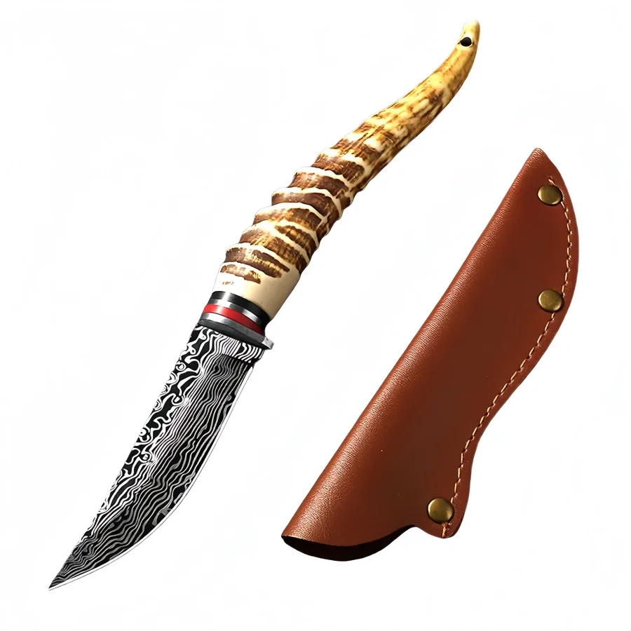 Deer Antler Knife Damascus Knife
